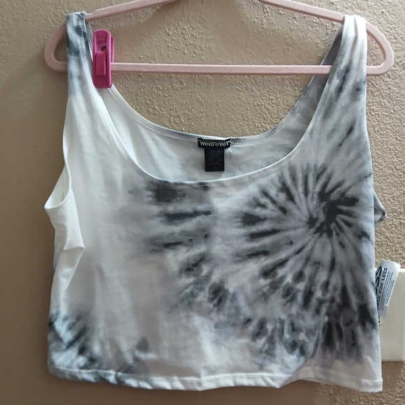 Women's Tie-Dye Crop Top in Black and White - Picture 1 of 4